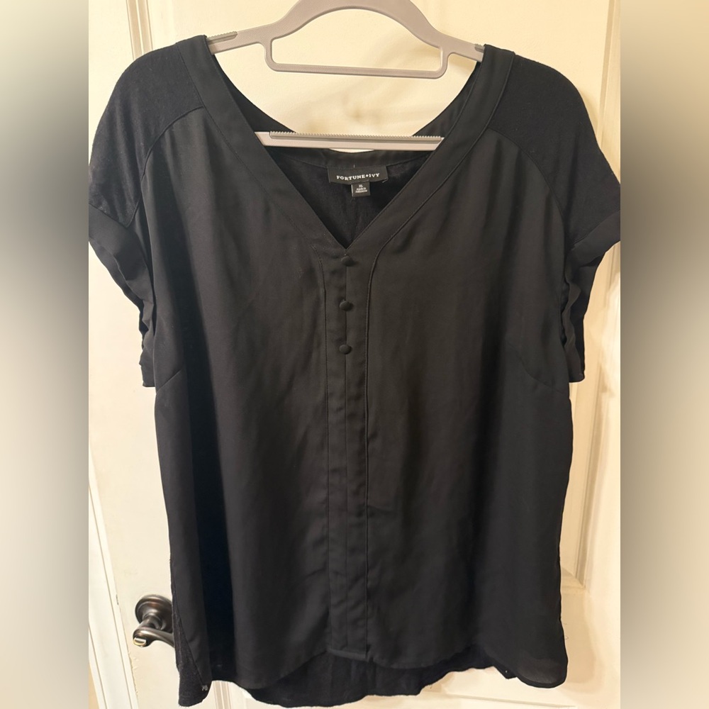 Fortune + Ivy Black Button-Down Blouse
